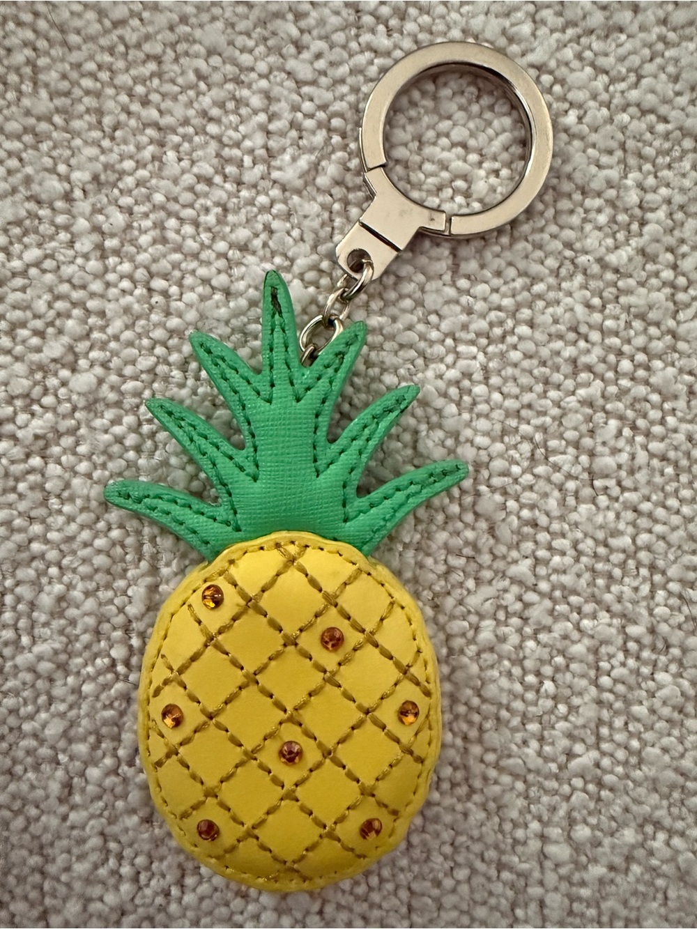 Kate Spade Pineapple Leather Key Fob Bag Charm Crystal Quilted Yellow Green